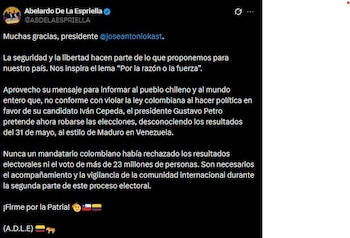 En su respuesta a José Antonio Kast, Abelardo de la Espriella pidió acompañamiento internacional para la segunda vuelta y lanzó cuestionamientos contra el presidente Gustavo Petro - crédito Abelardo de la Espriella/X