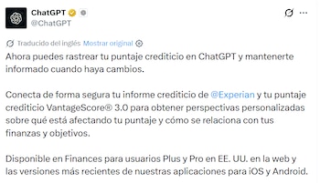 ChatGPT - Experian - finanzas - puntaje crediticio - tecnología - 21 de septiembre