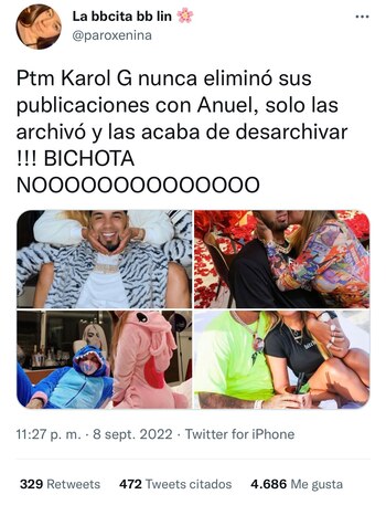 Fanática reveló que Karol G desempolvó fotos en redes sociales. Twitter: @paroxenina
