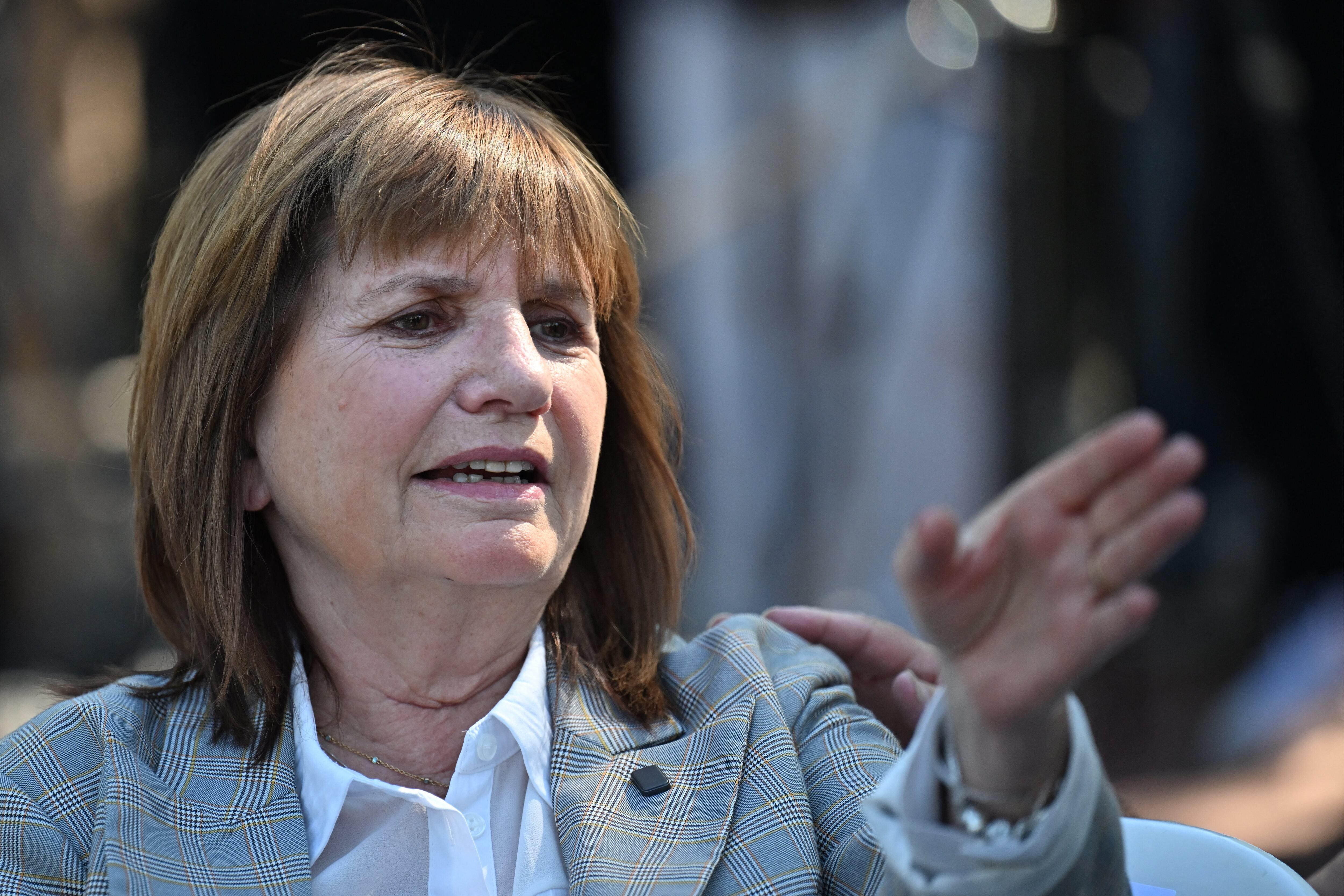 La ministra de Seguridad, Patricia Bullrich, habla durante un acto en San Isidro (Foto: Luis Robayo / AFP)