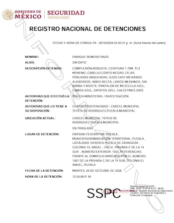 Capturan en Puebla a Enrique Romero, ex juez ligado al caso del feminicida de Karla López Albert. RND