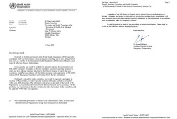 Carta de la OMS enviada