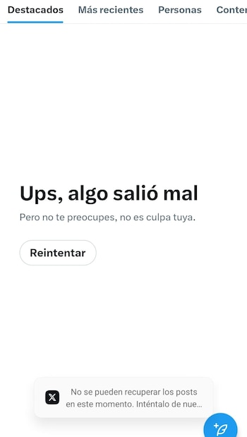 Así se muestra la falla de X en su app para celular. (Foto: captura)