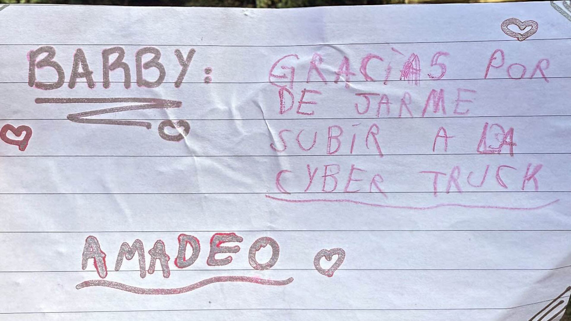 La nota de agradecimiento de Amadeo a Barby