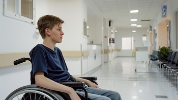 Un niño en silla de