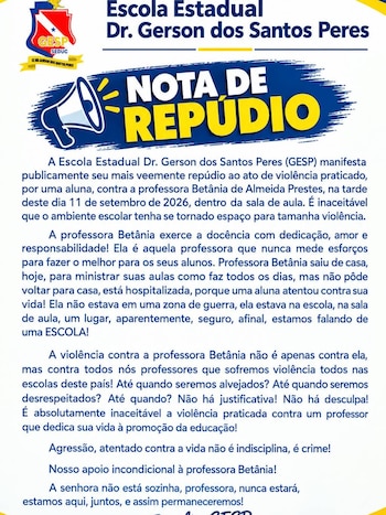 Afiche digital con el escudo de la institución, el título Nota de Repúdio y texto explicativo azul sobre fondo blanco