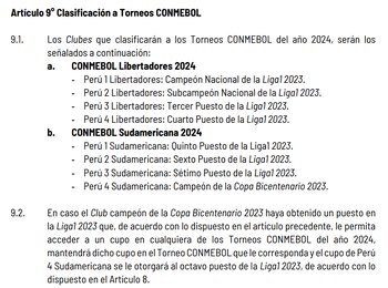 Cupos para competiciones Conmebol en