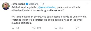 Jorge Triana arremetió contra AMLO por acuerdo para que Guardia Nacional pase a la Sedena