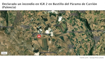 Declarado un incendio de gravedad potencial 2 en Bustillo del Páramo de Carrión (Palencia)