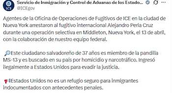 La colaboración institucional entre ICE y FBI fue determinante para localizar, identificar y detener al supuesto miembro de la MS-13 en Nueva York. (Cortesía: ICE)