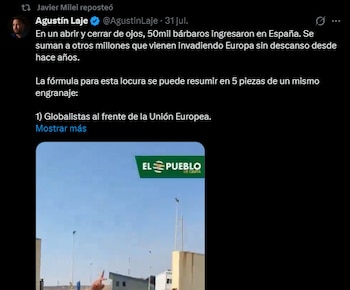 La lectura sobre la política migratoria europea publicada por Agustín Laje y reposteada por Javier Milei