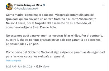La vicepresidenta Francia Márquez rechazó