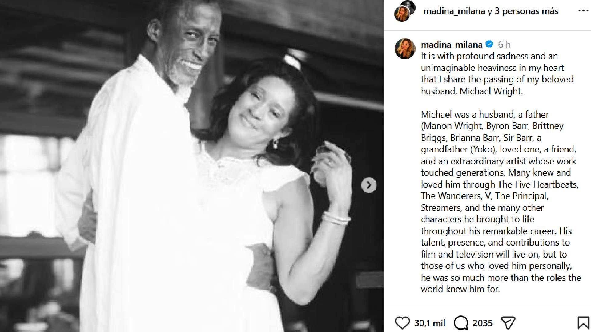 La familia de Michael Wright pidió privacidad y respeto, y aclaró que la causa de muerte del actor aún no se conoce. (@madina_milana)