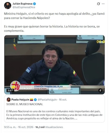 El concejal Julián Espinosa recordó que un lugar icónico que recuerda al narco Pablo Escobar es un lugar visitado por nacionales y extranjeros: la Hacienda Nápoles - crédito @JulEspinosaDice/X