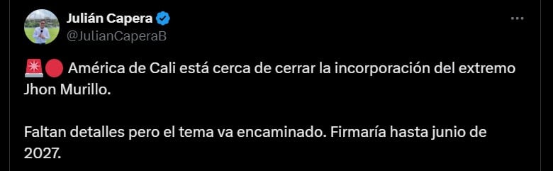 Jhon Murillo, extremo venezolano, se encuentra cerca del América de Cali, que busca reemplazo de Duván Vergara - crédito @JulianCaperaB/X