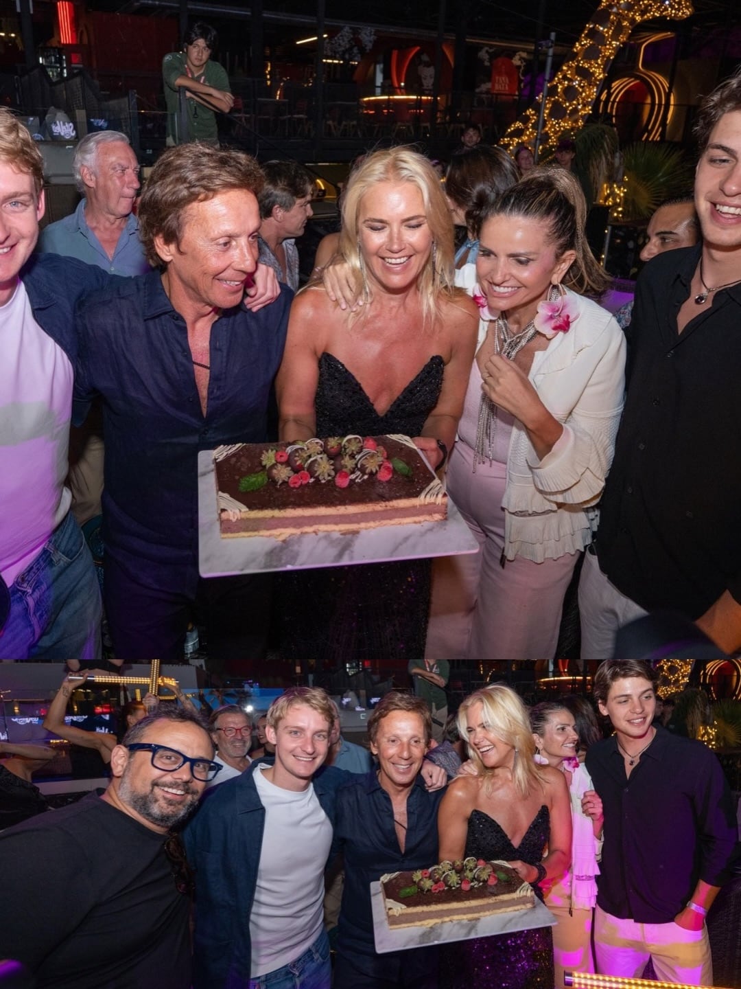 El momento central del cumpleaños de Alejandro Gravier llegó con una torta de chocolate con frutillas y el canto del feliz cumpleaños junto a sus hijos e invitados