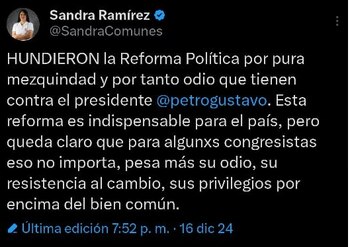 La senadora se lamentó por