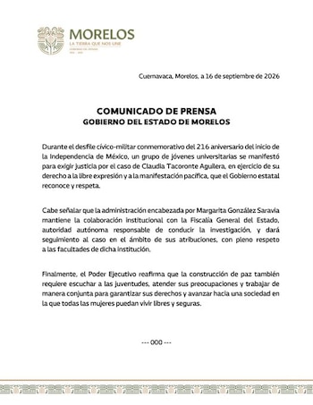 Gobierno de Morelos reafirma diálogo con estudiantes tras manifestacion durante desfile militar