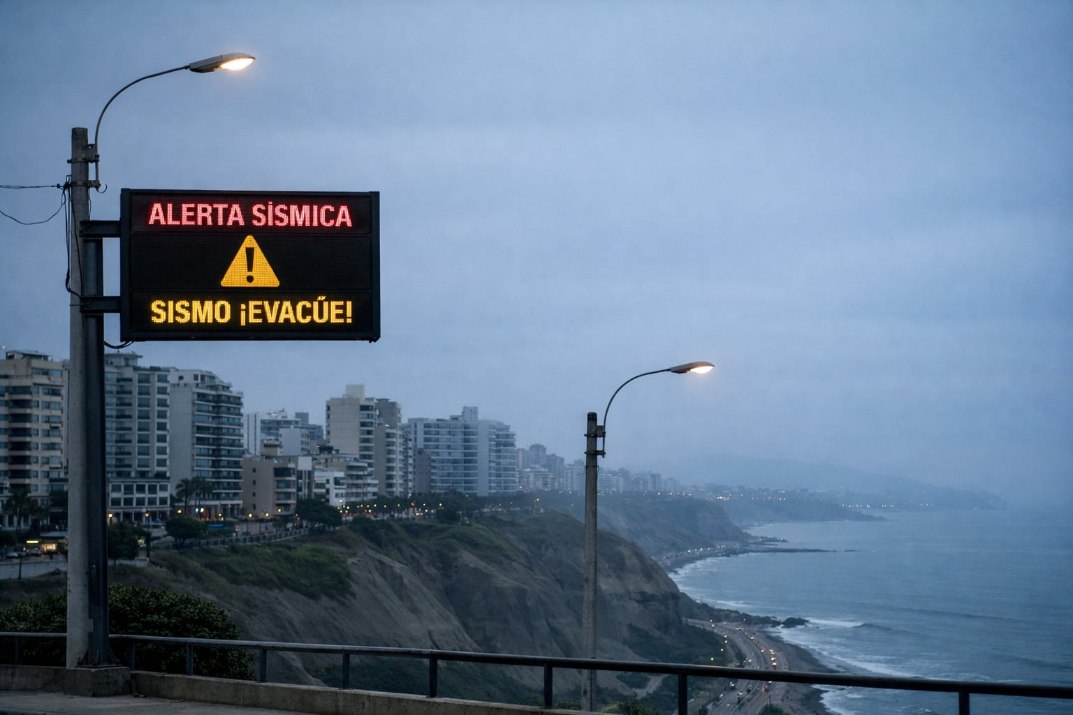 Un cartel digital de alerta sísmica, con la instrucción