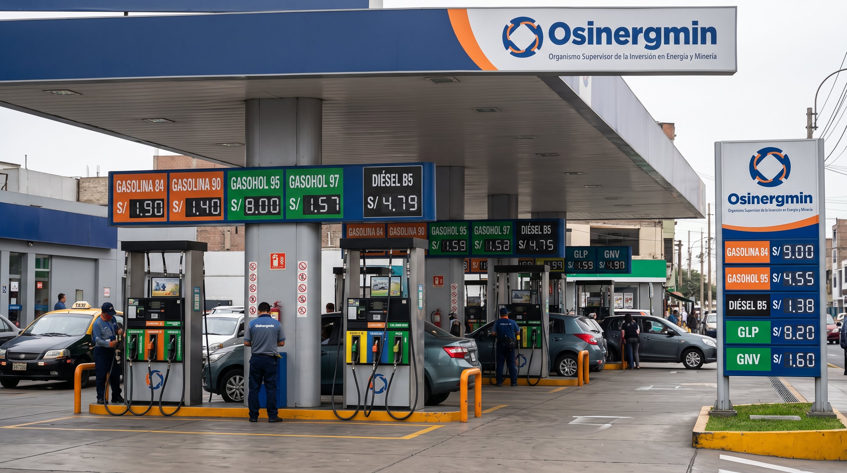 Una estación de servicio en Lima exhibe paneles con las tarifas de gasolina, diésel y gas vehicular bajo la supervisión de Osinergmin. (Imagen Ilustrativa Infobae)