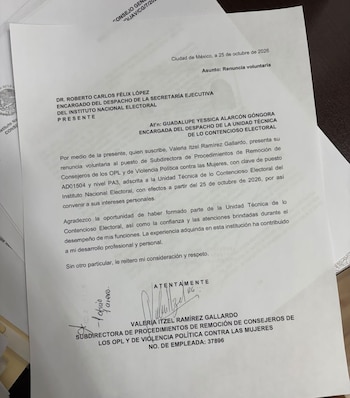 Carta de renuncia. Crédito: Redes Sociales.