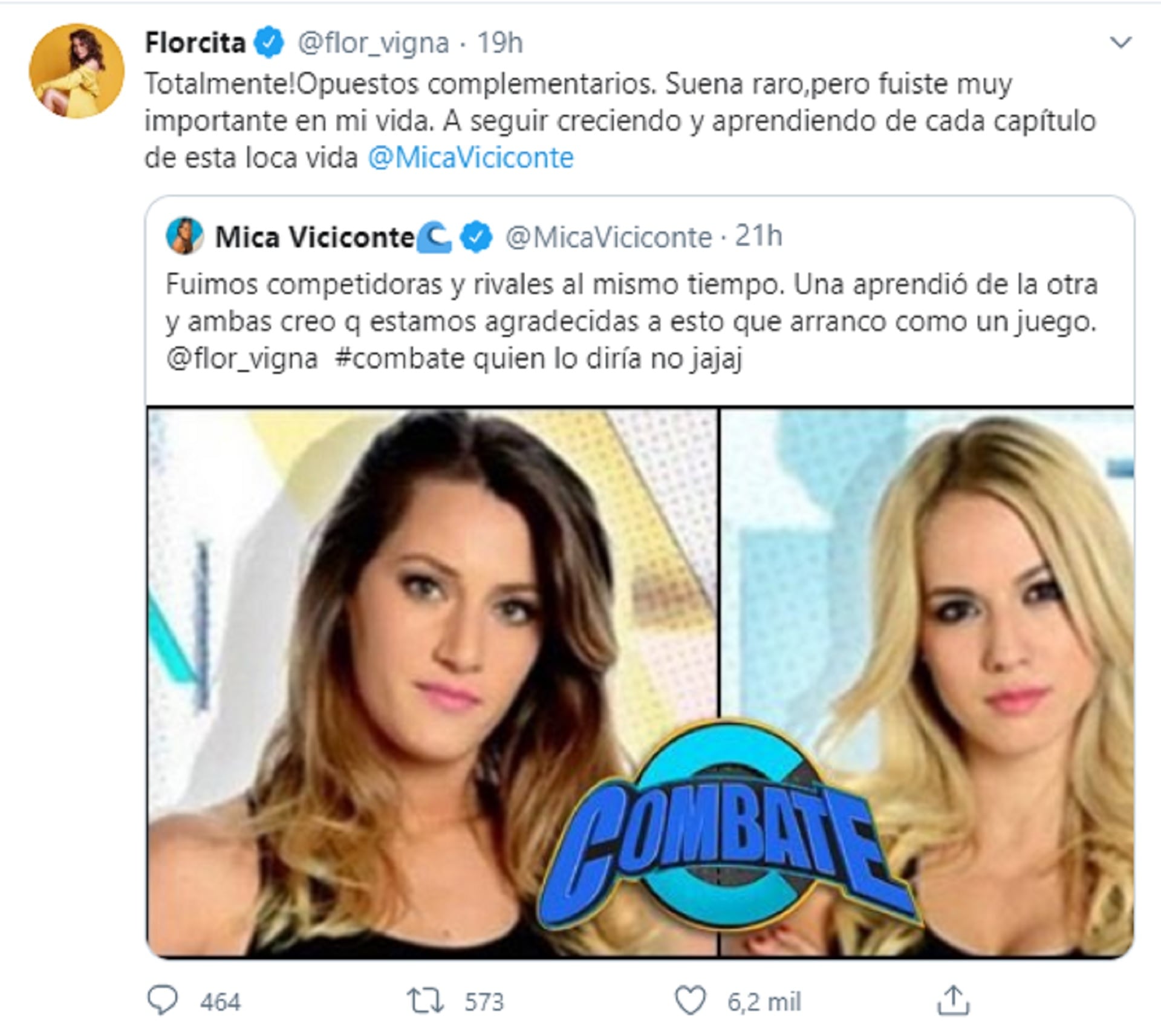 Flor Vigna y Mica Viciconte pasaron del odio a repartirse elogios