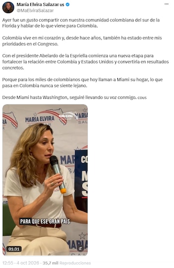 María Elvira Salazar respaldó a Abelardo de la Espriella en un encuentro con colombianos en Florida - crédito
@MaElviraSalazar/X