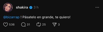 Shakira felicitó a Bizarrap por