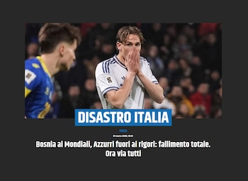 Las portadas de los medios italianos por la eliminación de Italia del Mundial