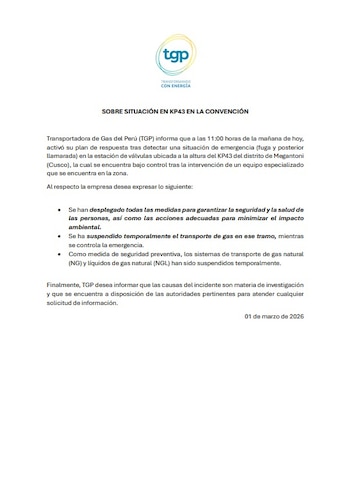 TGP activó el cierre de