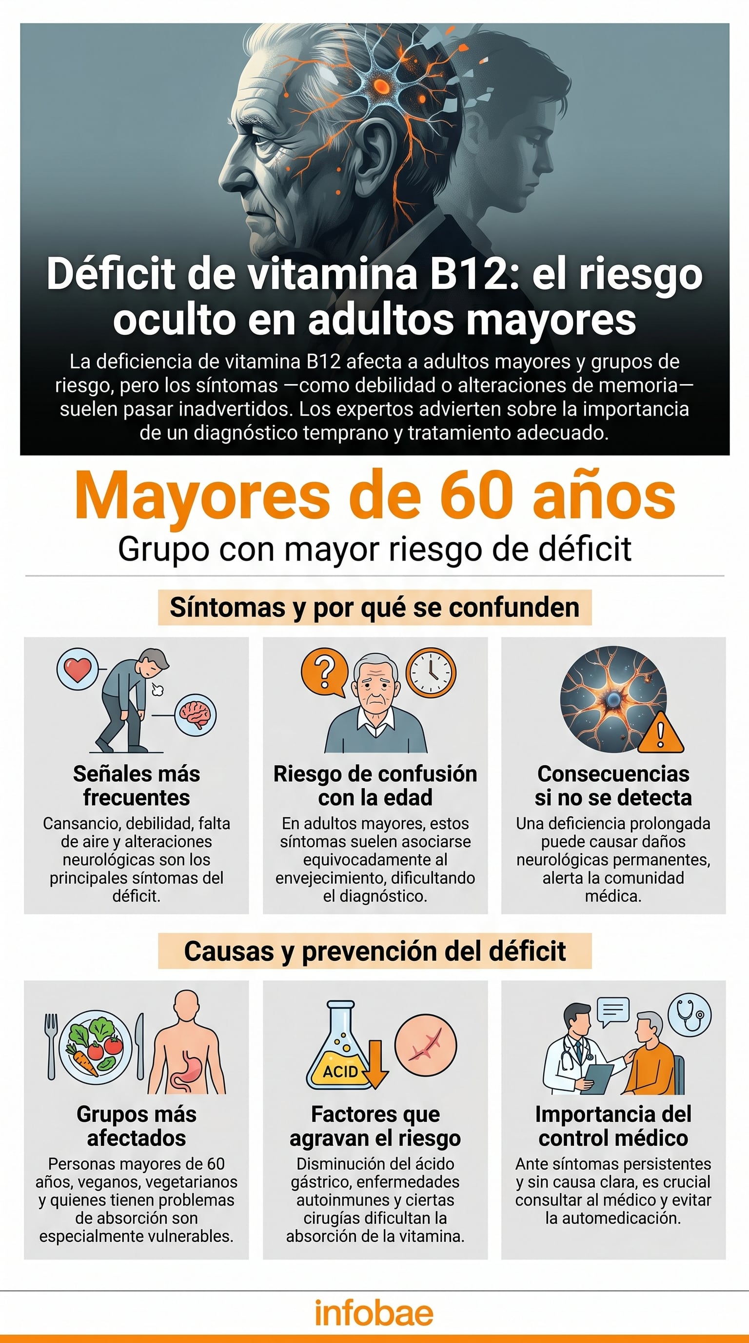La vitamina B12 se encuentra de forma natural en alimentos de origen animal y su déficit afecta a mayores de 60 años, personas veganas, vegetarianas y pacientes con problemas de absorción intestinal (Imagen Ilustrativa Infobae)
