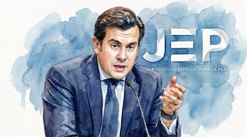 El ministro del Interior Rodrigo Lara figura en una ilustración sobre el trasfondo institucional de la Jurisdicción Especial para la Paz.