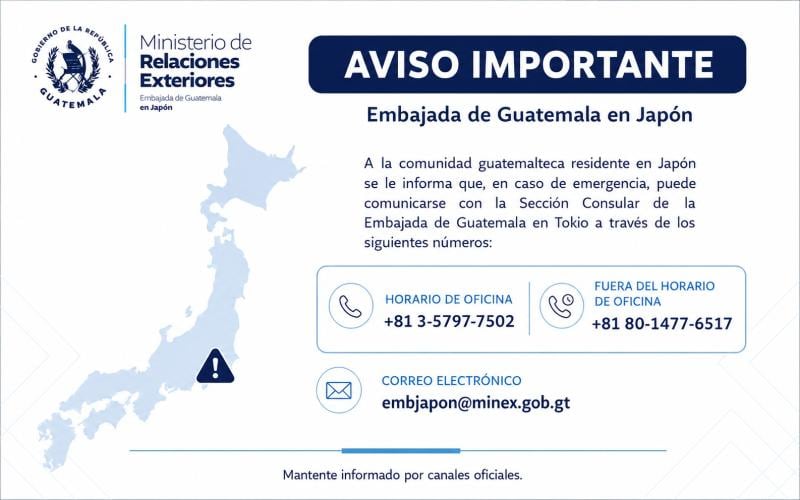 La Cancillería guatemalteca informó que no se reportan ciudadanos guatemaltecos afectados por el terremoto de magnitud 7.1 en Kumamoto, Japón. (Minex)