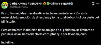 Catherine Juvinao afirmó que las