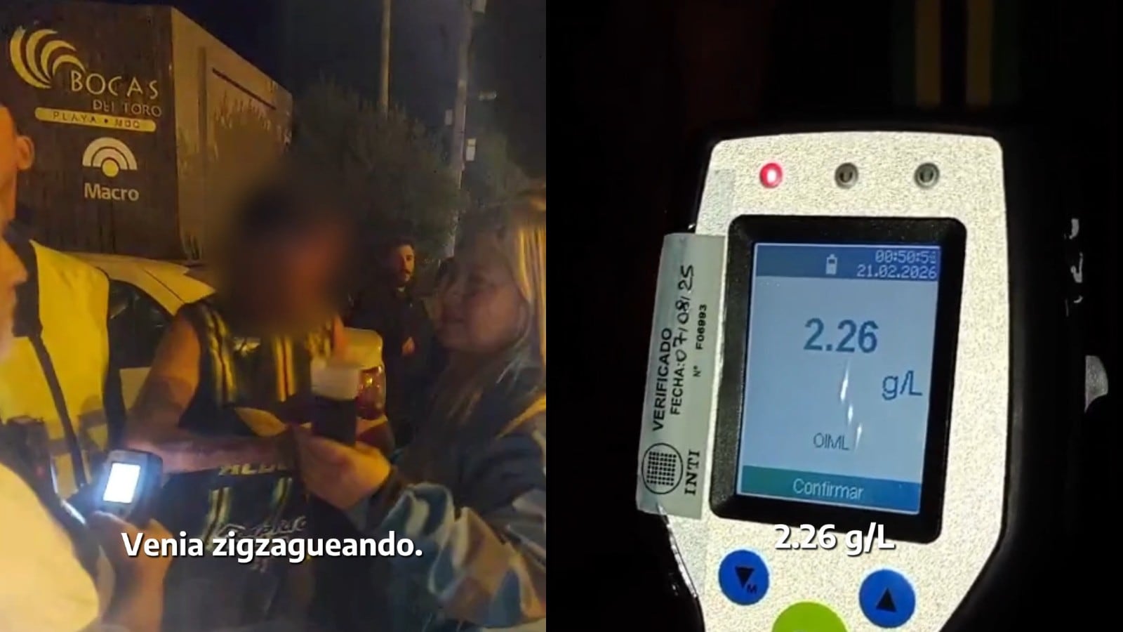 El test de alcoholemia arrojó una graduación de 2,26 gramos de alcohol por litro de sangre