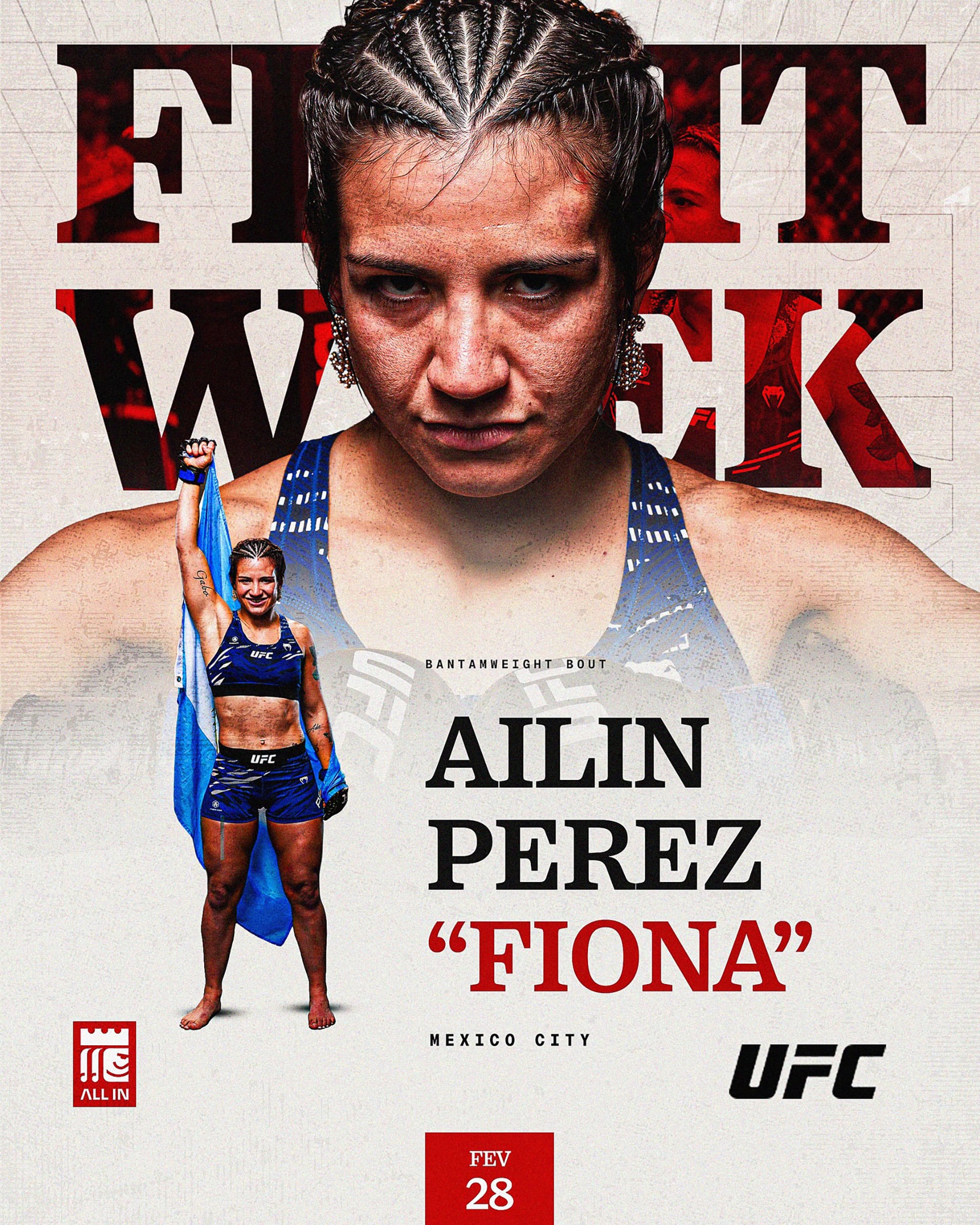 Ailín Pérez, conocida como 'Fiona', se presenta como una destacada luchadora argentina en el póster oficial para la semana de combate de UFC, preparándose para su encuentro en la categoría de peso gallo en la Ciudad de México.