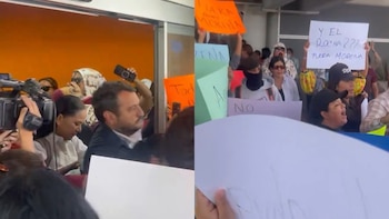 Ariadna Montiel y Andy López Beltrán llegan a Chihuahua entre empujones y gritos a favor de Maru Campos