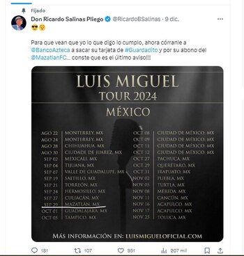 Salinas compartió las nuevas fechas