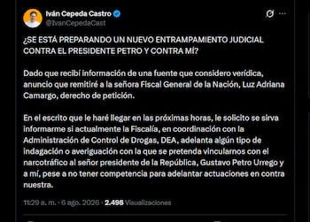 Cepeda afirmó que la investigación buscaría vincularlo con supuestos nexos con el narcotráfico - crédito X