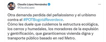 Claudia López celebra hundimiento de