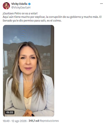 Vicky Dávila cuestionó salida de Gustavo Petro y advirtió sobre pendientes judiciales - crédito @VickyDavilaH/X