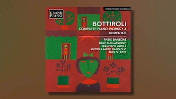 Una portada de álbum con un diseño abstracto en tonos rojos y verdes, mostrando un título grande 'BOTTIROLI' y el nombre 'FABIO BANEGAS'