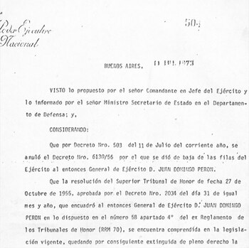 Decreto firmado por Héctor Cámpora