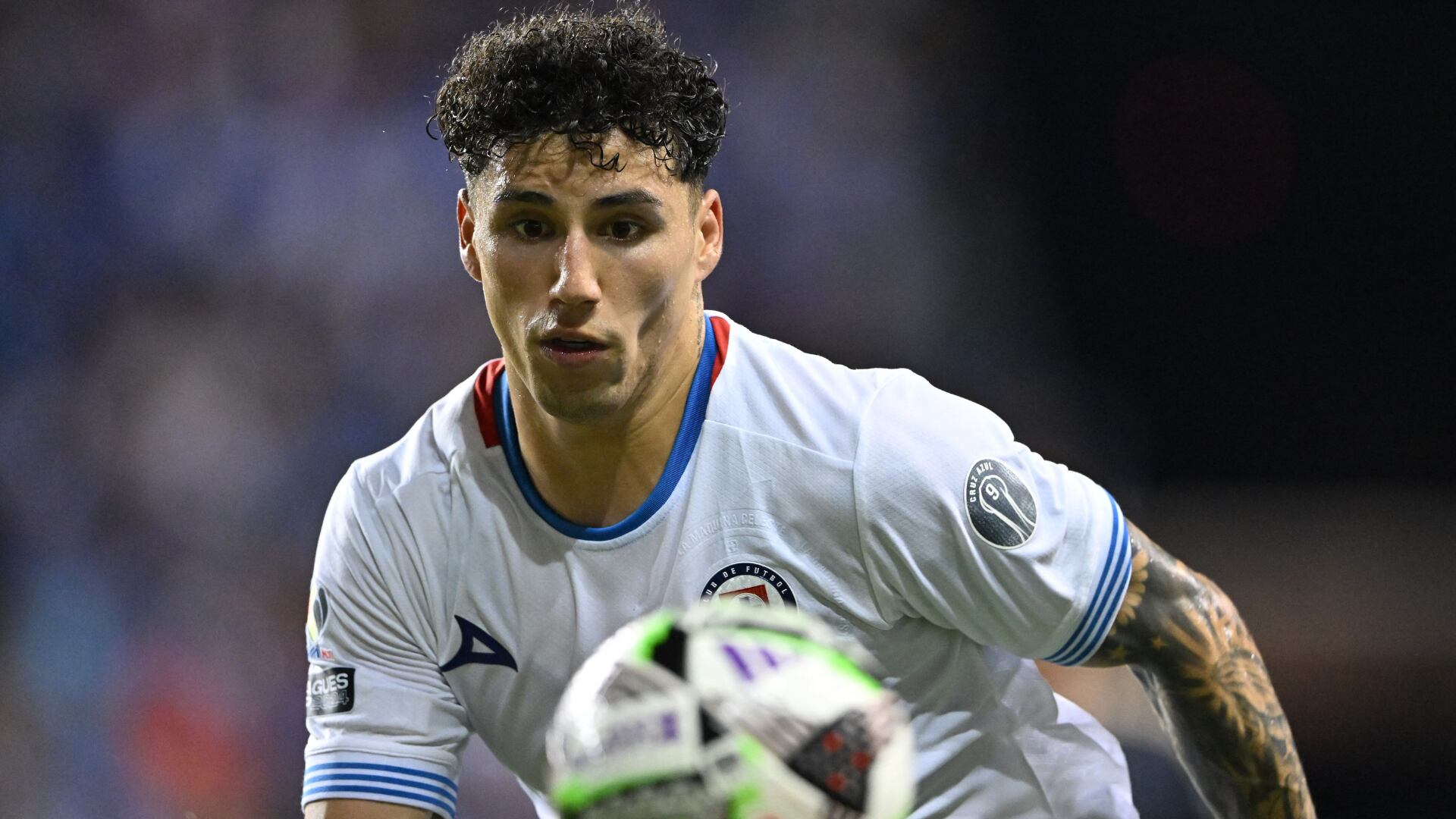 Aug 4, 2024; Chester, Pennsylvania, USA; Cruz Azul defender Jorge Sanchez (2) chases the ball against the Philadelphia Union in the second half at Subaru Park. Mandatory Credit: Kyle Ross-USA TODAY Sports