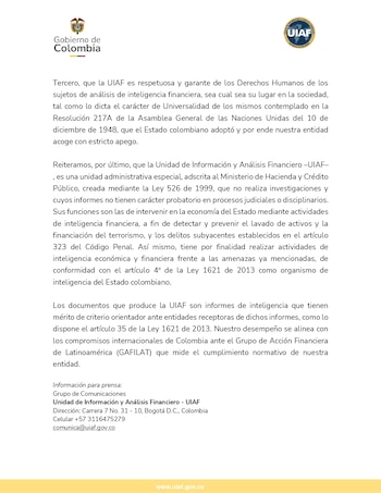 Comunicado Uiaf - crédito UIAF