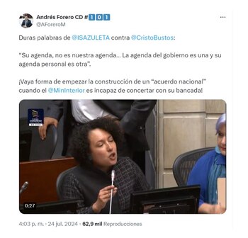 Andrés Forero y su mensaje a Isabel Zuleta