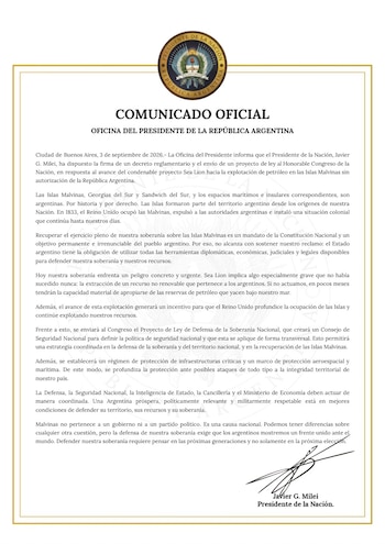 El comunicado que emitió la Oficina del Presidente luego de la cadena nacional de Javier Milei
