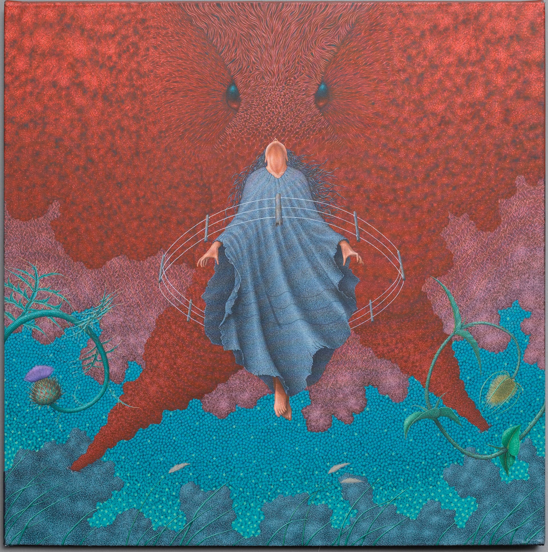 La exposición reúne selecciones de las ediciones XIII y XIV de la Bienal de Arte Sacro Contemporáneo en el barrio de Puerto Madero (Agustín Iriart, “Muerte de la Pampa Niña”, 2018)