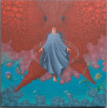 La exposición reúne selecciones de las ediciones XIII y XIV de la Bienal de Arte Sacro Contemporáneo en el barrio de Puerto Madero (Agustín Iriart, “Muerte de la Pampa Niña”, 2018)