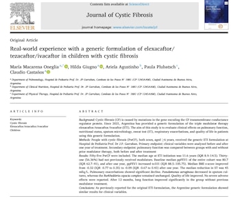 Texto de la primera página de un artículo científico en la revista Journal of Cystic Fibrosis con título y resumen